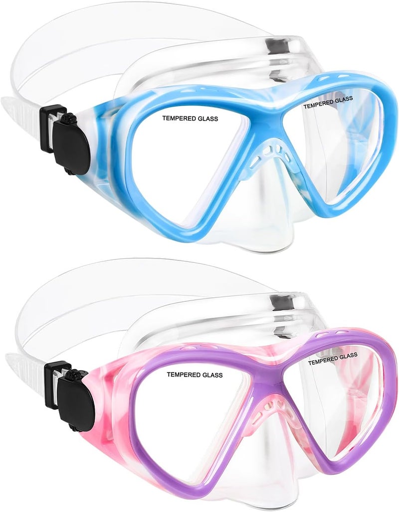 ACQCES Kids Swim Goggles Snorkel Diving Mask for Boys Girls Ages 5-15, Two-Color Anti-Fog Swimming Goggles with Nose Cover - Image 1